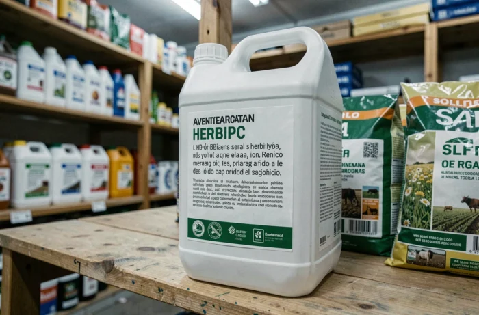 Bidon de glyphosate 5 litres en rayon dans une coopérative agricole espagnole