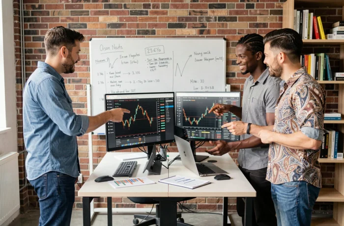 Équipe de professionnels analysant les données financières et actualités économiques en startup
