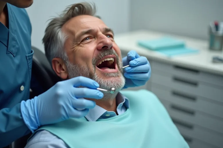 Examen buccal par un dentiste pour détecter des lésions suspectes sur la langue d'un patient