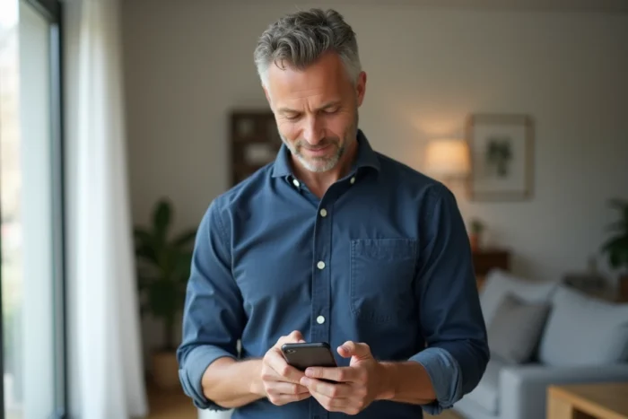 Homme consultant et gérant son espace client Mon Proxima en toute sécurité sur smartphone