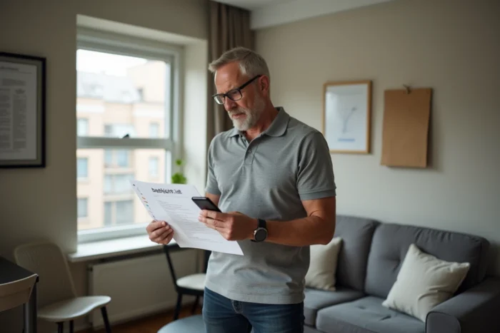 Propriétaire vérifiant sa liste de contrôle dans un appartement meublé pour éviter les erreurs de gestion locative